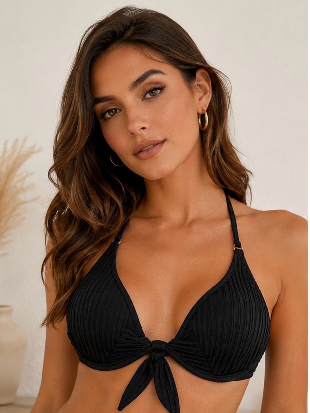 ZAFUL Black Ribbed Bikini Top Small NWT